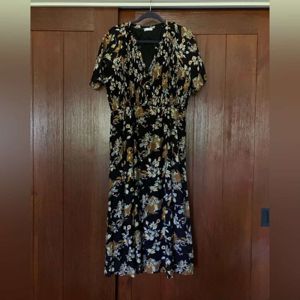 Baltic Born Black and Brown Flutter Sleeve Maxi Sundress